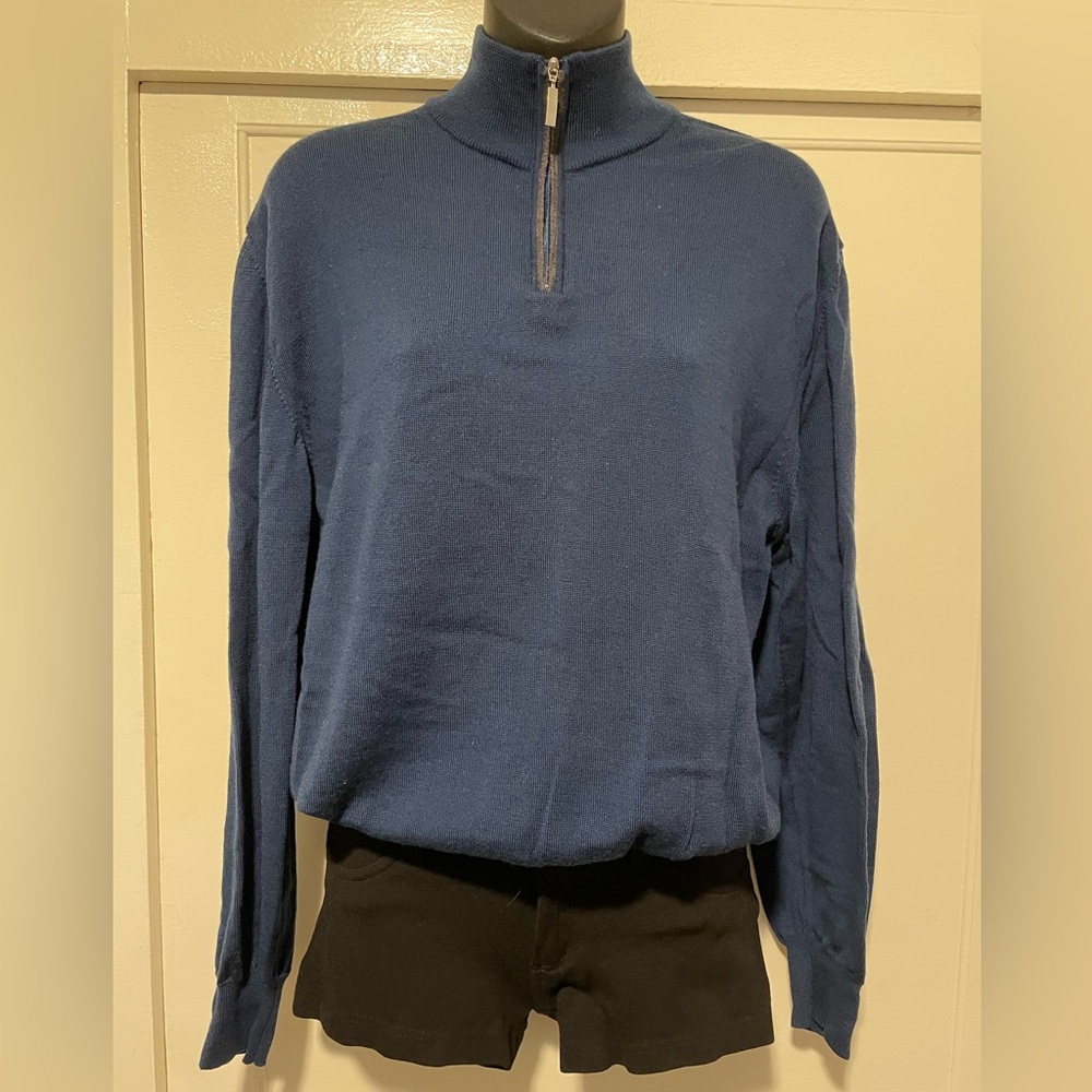 Blue Wool Sweater with Zipper on Neck!